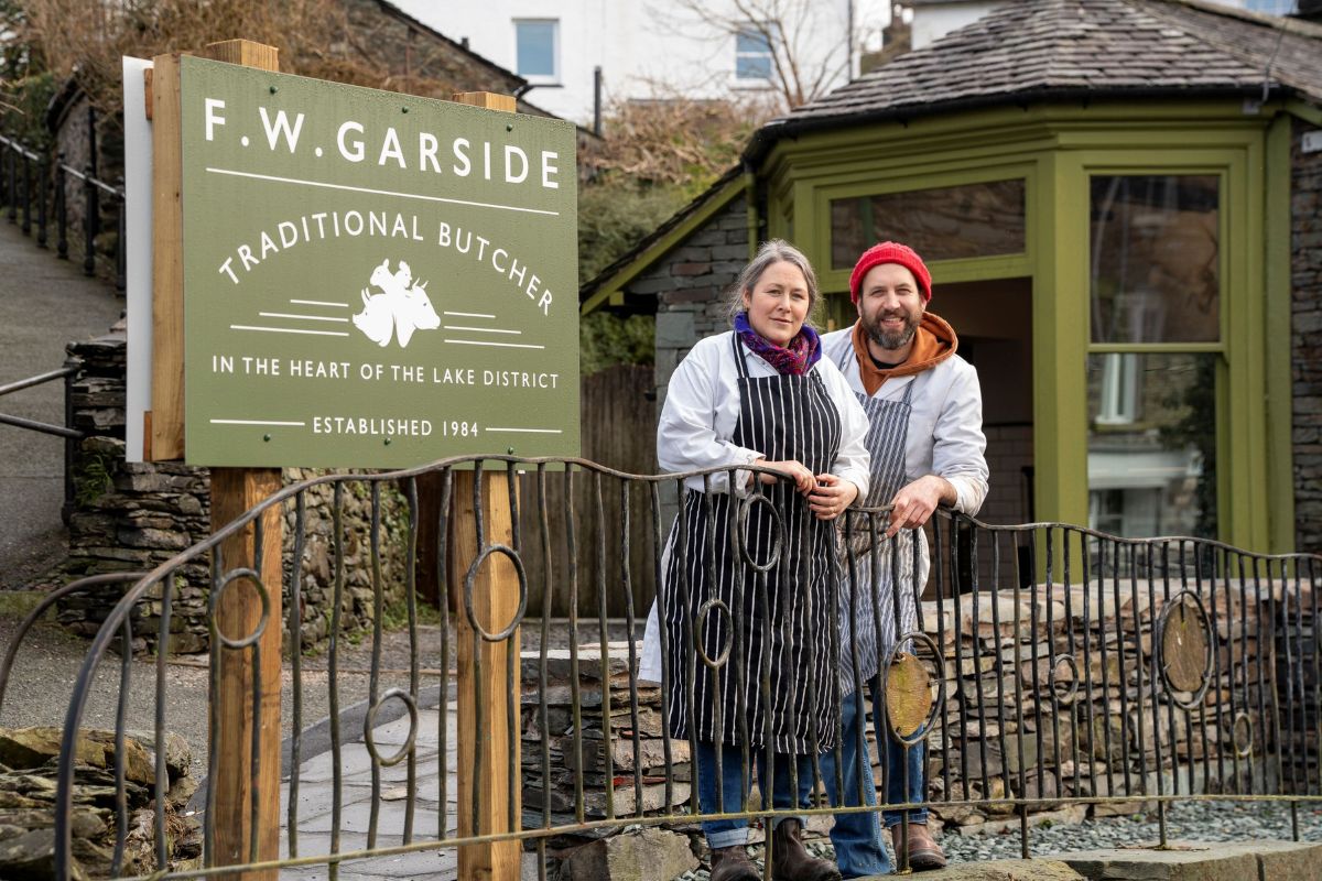 Hayley Garside and Seb Butlin outside the new Garside Butchers premises