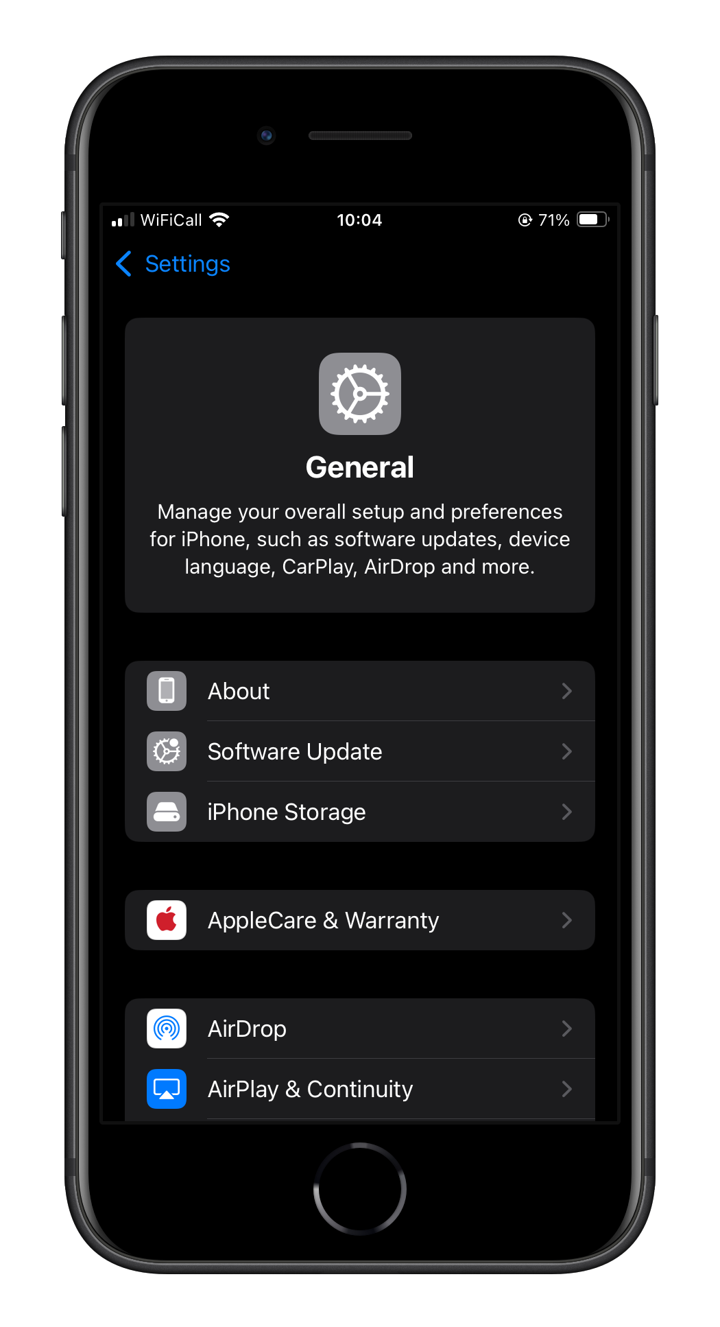 Example of iOS settings