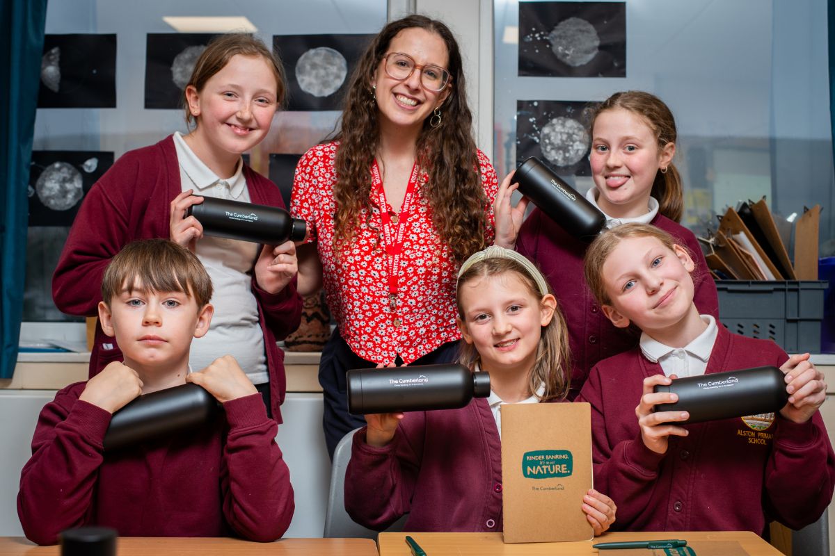 Eleni Varon, the FutureJam facilitator, with pupils from Alston School